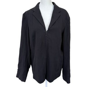 Hillard & Hanson Black Zip Front‎ Blazer Jacket Career Office Size 14 Minimalist